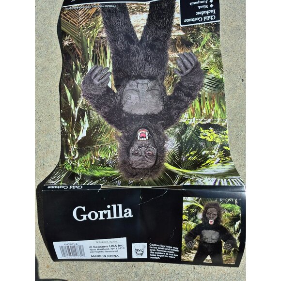 Seasons USA Gorilla Costume Halloween Child Size L 10-12 Black Faux Fur - Picture 7 of 14